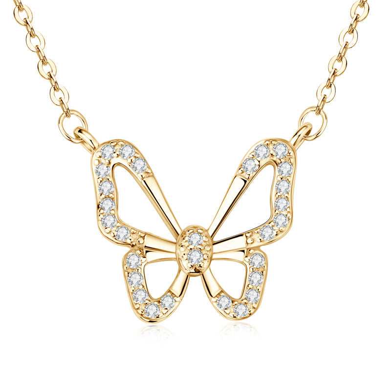 CrownJewel Butterfly necklace/sterling silver plated 18K gold clavicle chain