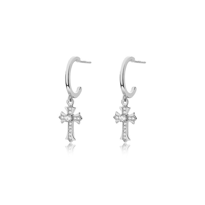 CrownJewel Sterling Silver Zirconia Cross Earrings