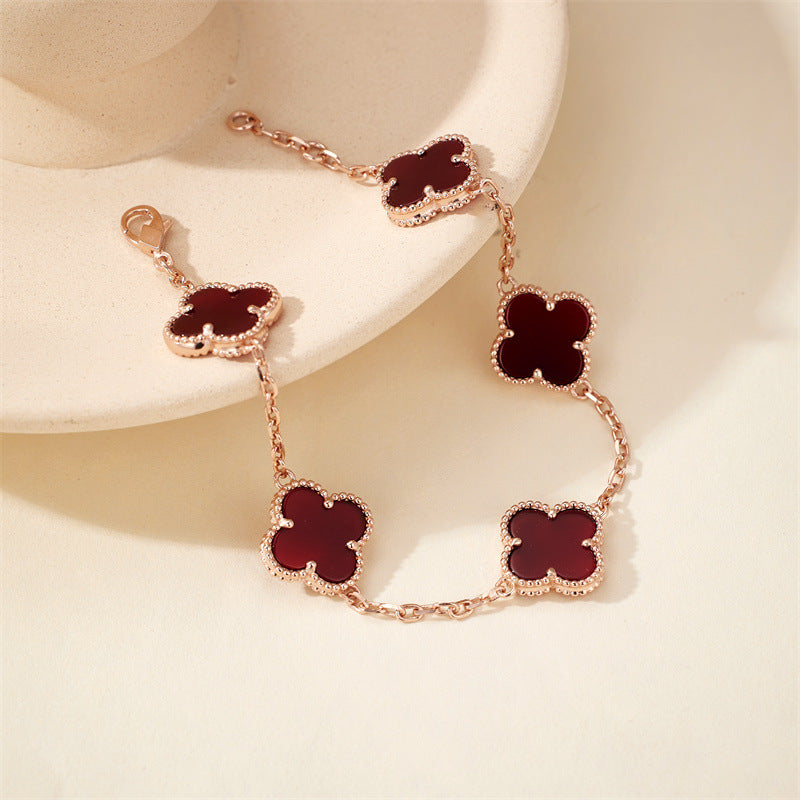 CrownJewel Four-leaf clover bracelet agate white shell women's classic fashion jewelry