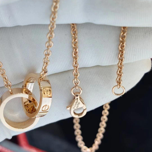 V gold 18K high version LOVE Double Ring Necklace